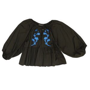 Cynthia Rowley Women's Black Solid Short Sleeve Blouse Medium